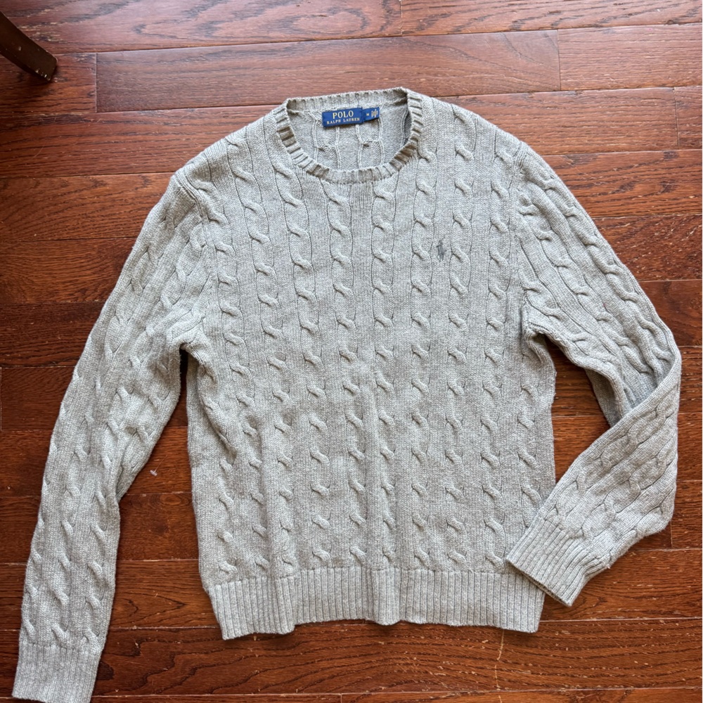 Ralph Lauren Women's Light Gray Cable Knit Sweater
